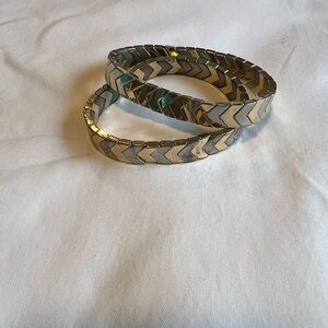 Chevron Silver and Gold Stretch Bracelets set of 2